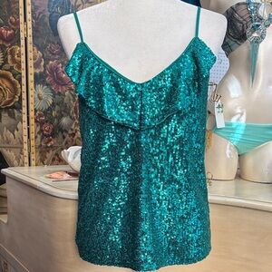 Polyamide Pinko Sequin Cami Top - Emerald Green